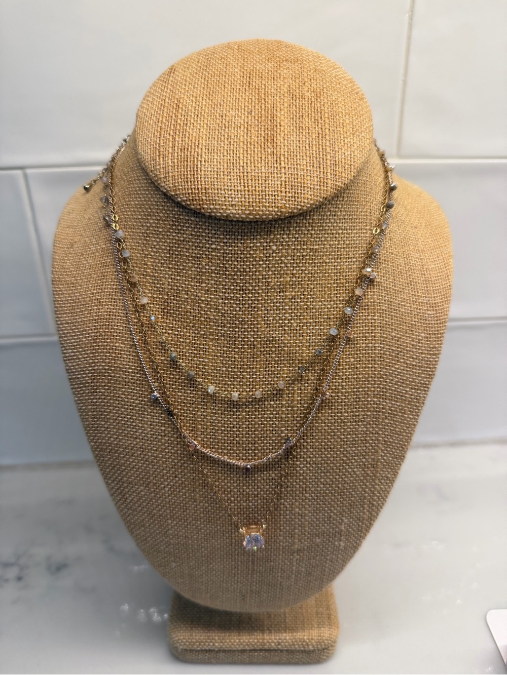 Gold Layered Crystal Pendant Necklace - Women Jewelry